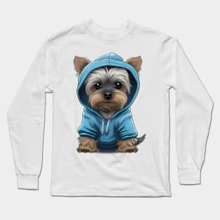 Yorkshire Terrier Wearing a Hoodie Long Sleeve T-Shirt